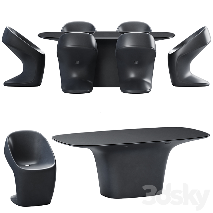 Vondom Ufo Dining Table and Chair 3DS Max Model - thumbnail 2