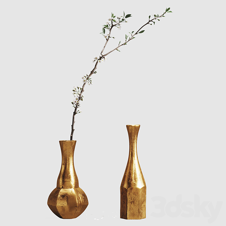 Aluminum vases with cherry branch by ZARA HOME 3DS Max - thumbnail 1