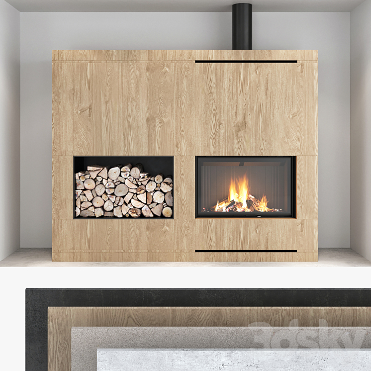Decorative wall with fireplace set 09 3DS Max - thumbnail 1