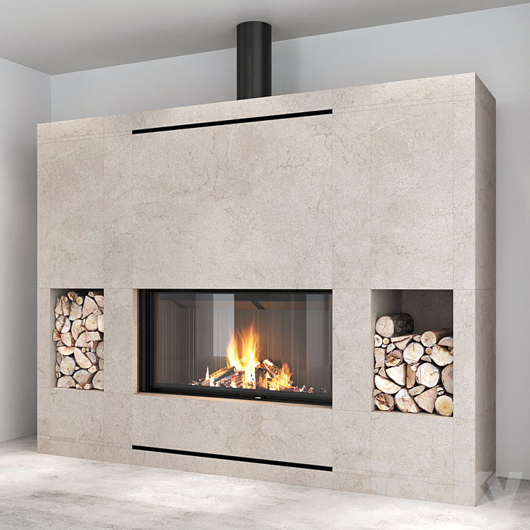 Decorative wall with fireplace set 09 3DS Max - thumbnail 2