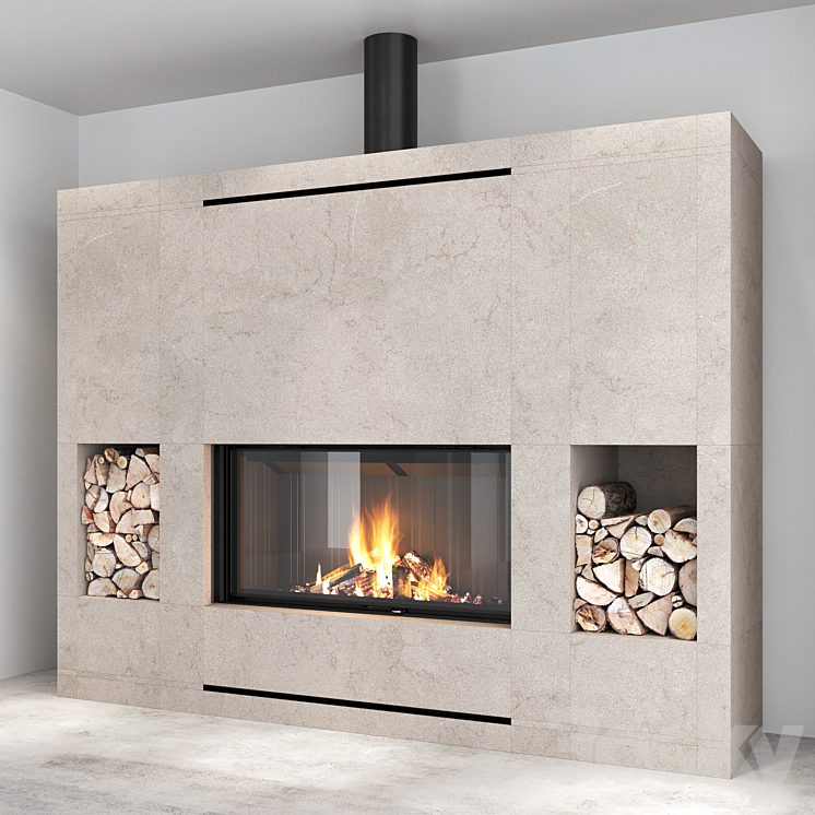 Decorative wall with fireplace set 09 3D Model