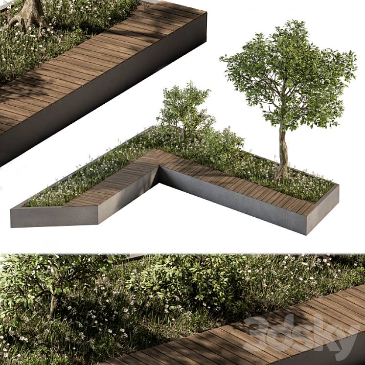 Urban Furniture \/ Architecture Bench with Plants- Set 24 3DS Max - thumbnail 2