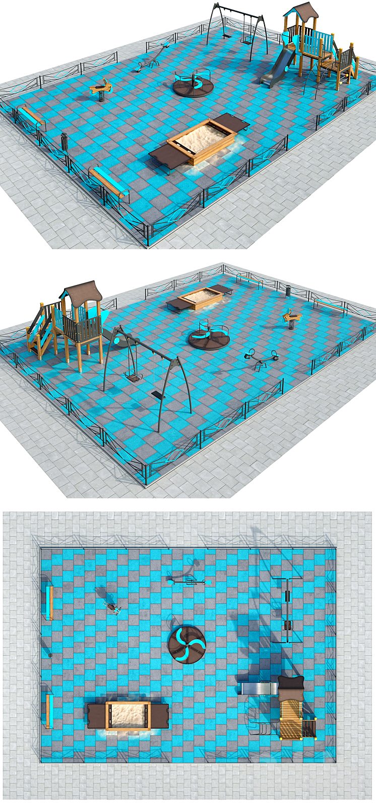Stylish turquoise playground. Playground 3D Model