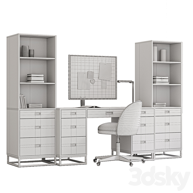 Rh Avalon Storage Desk Study Wall Set Office furniture 3D model