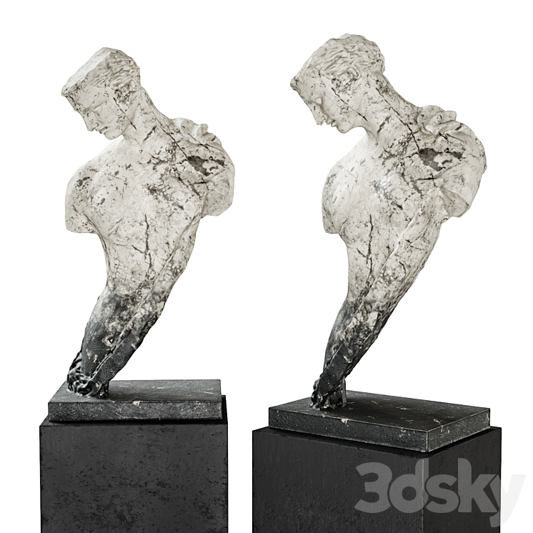 Greek woman torso pedestal marble 3DS Max - thumbnail 2