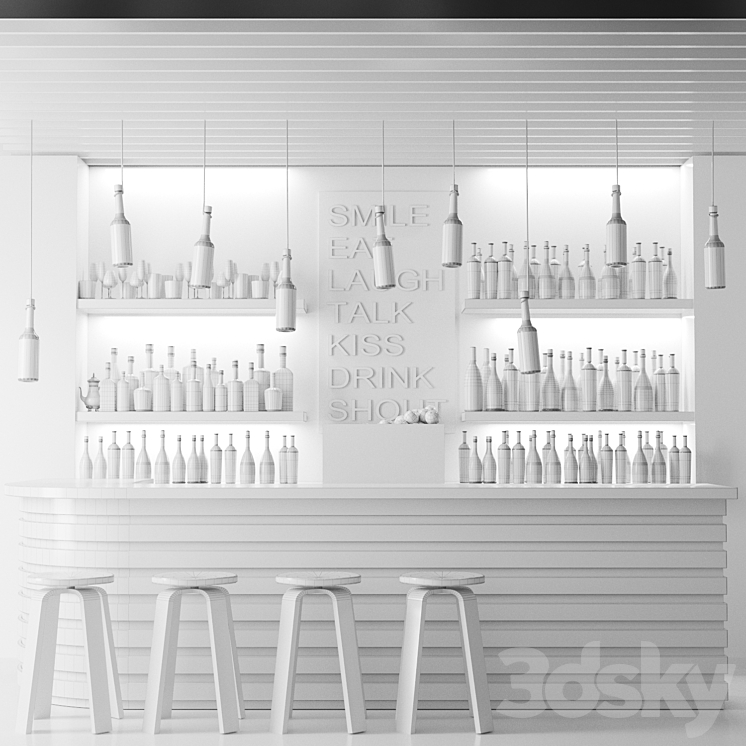 Bar counter in a restaurant with collection alcohol. Bar 3D Model