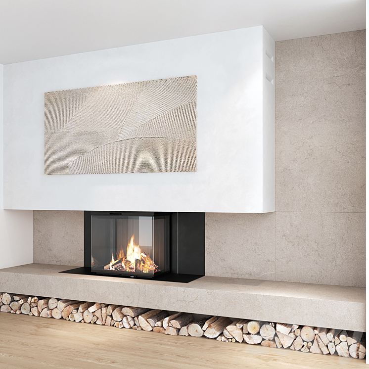 Decorative wall with fireplace set 10 3D Model