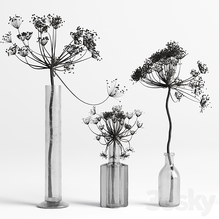 Bouquet Set 01 Vase Glass Dry Hogweed 3DS Max - thumbnail 1