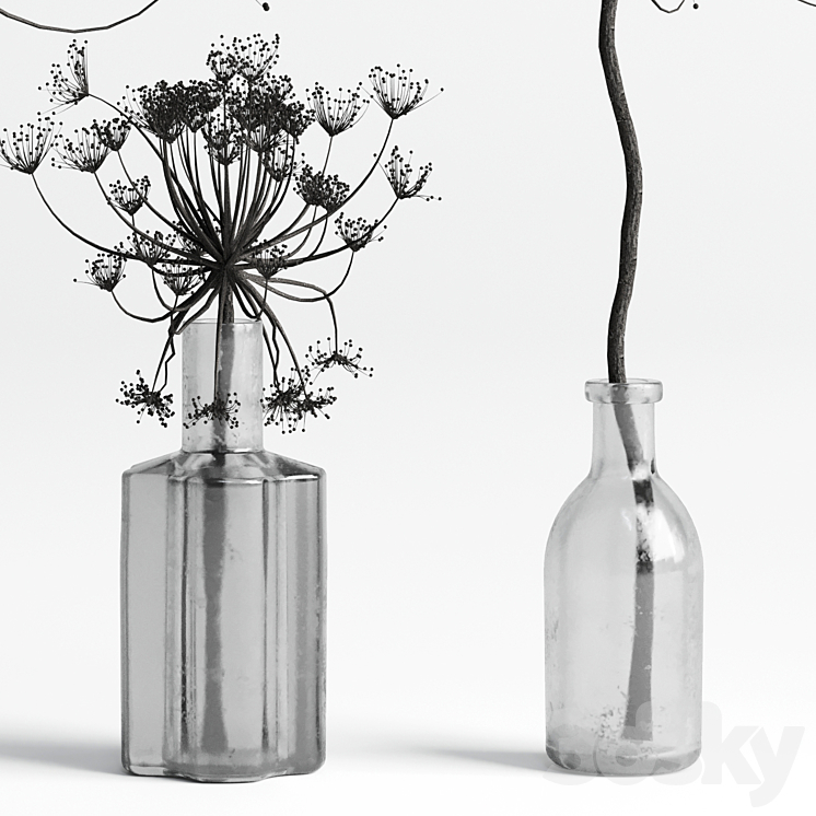 Bouquet Set 01 Vase Glass Dry Hogweed 3DS Max - thumbnail 2