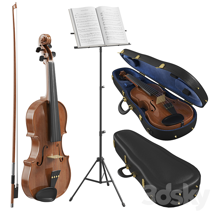 The Violin With Case 3D Model