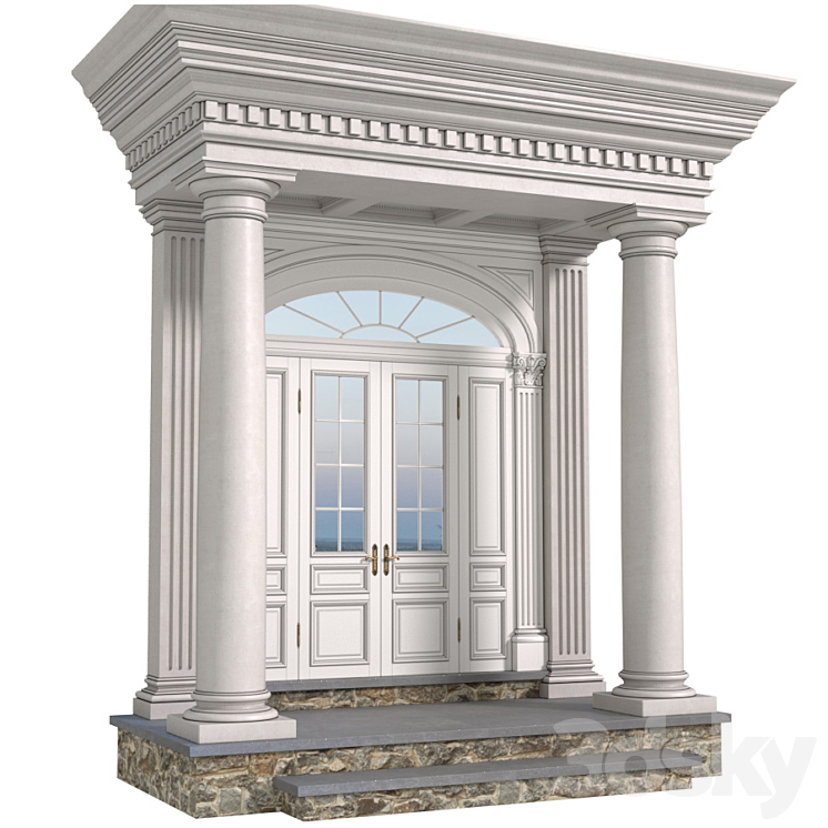 Column Porch MODERN ENTRANCE to the house Classic Front Porch Portico FRONT DOOR 3D Model