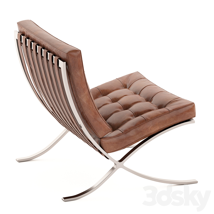 Barcelona chair with footrest 3DS Max - thumbnail 2