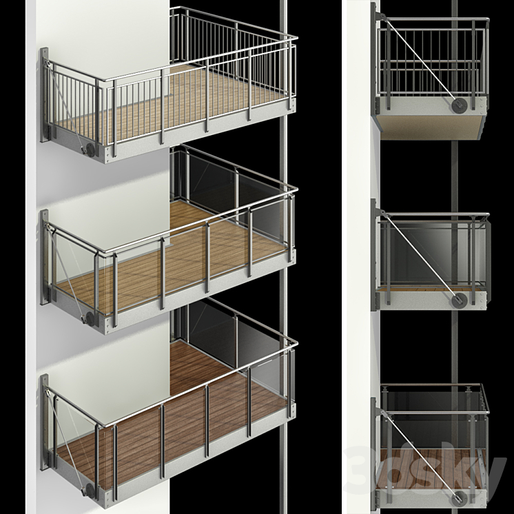 Metal balcony (3 types of cantilever balconies) 3D Model