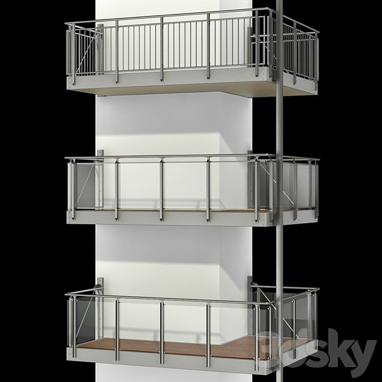 Metal balcony (3 types of cantilever balconies) 3DS Max - thumbnail 2
