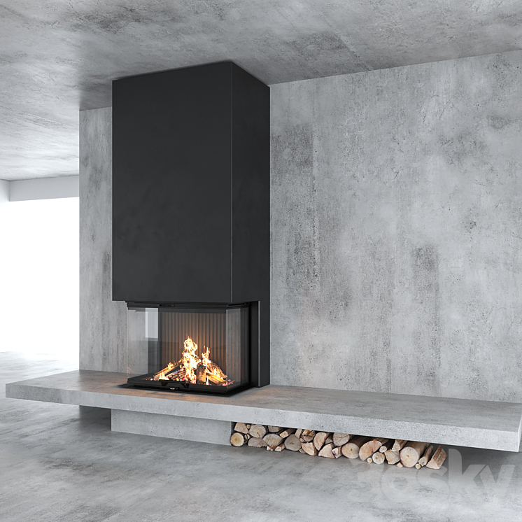 Decorative wall with fireplace set 12 3D Model