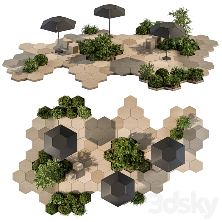 Urban Furniture / Architecture Bench with Plants- Set 25 3D Model