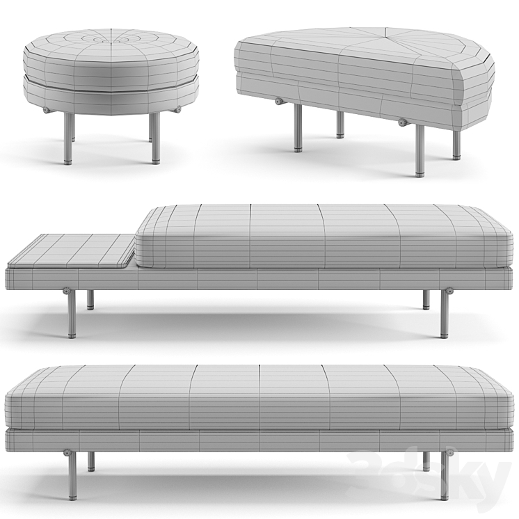 Minotti Torii bench ottoman set 3D Model Free
