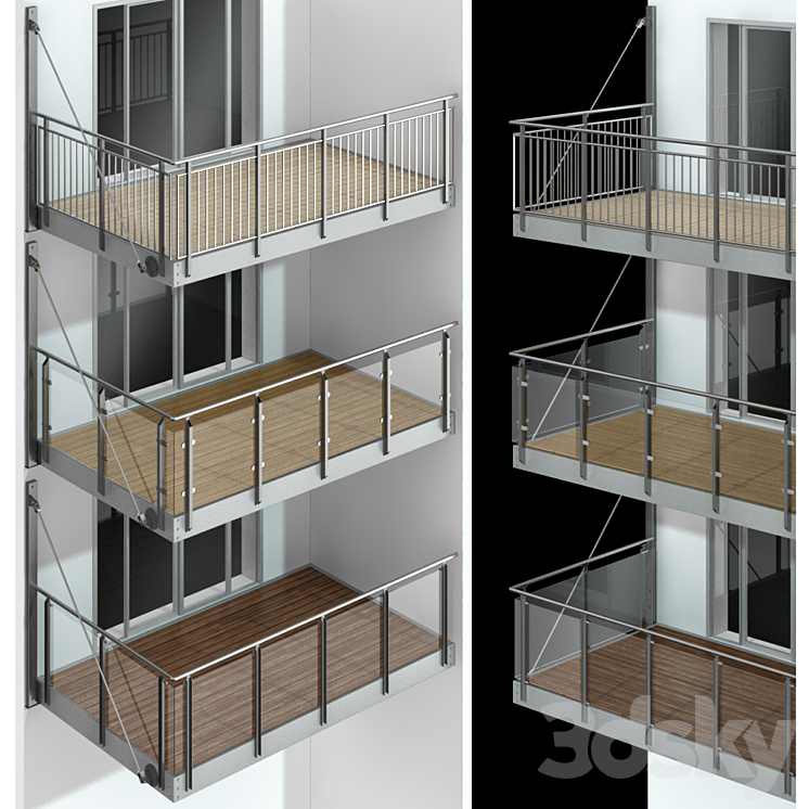 Metal balcony / Metal balcony (3 types of cantilever balconies) 3D Model