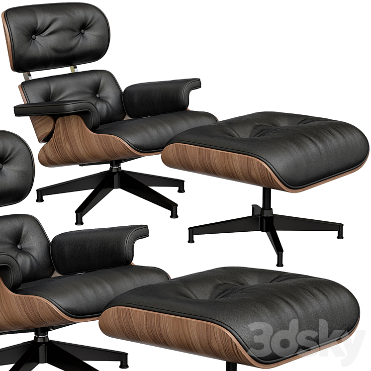Eames Style Lounge Chair & Ottoman 3DS Max Model - thumbnail 2