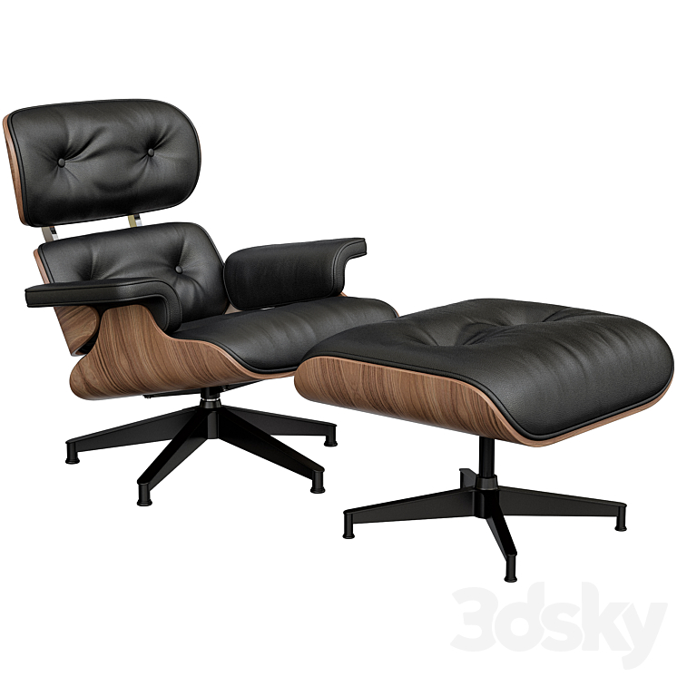 Eames Style Lounge Chair & Ottoman 3DS Max Model - thumbnail 1