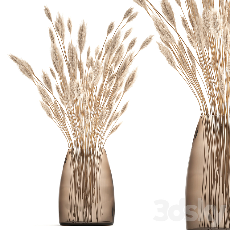 Bouquet of dried flowers in a glass vase with dry branches veynik . 149. 3DS Max Model - thumbnail 1