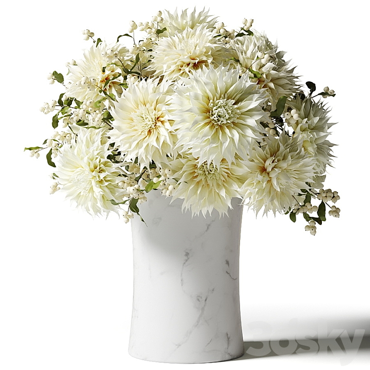 Bouquet of white chrysanthemums with snowberry twigs 3DS Max - thumbnail 2