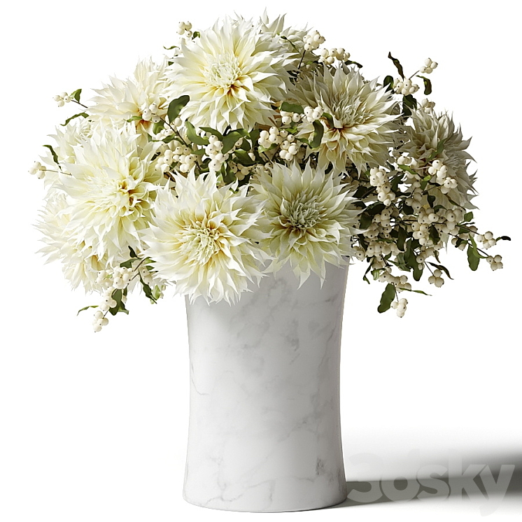 Bouquet of white chrysanthemums with snowberry twigs 3DS Max - thumbnail 1
