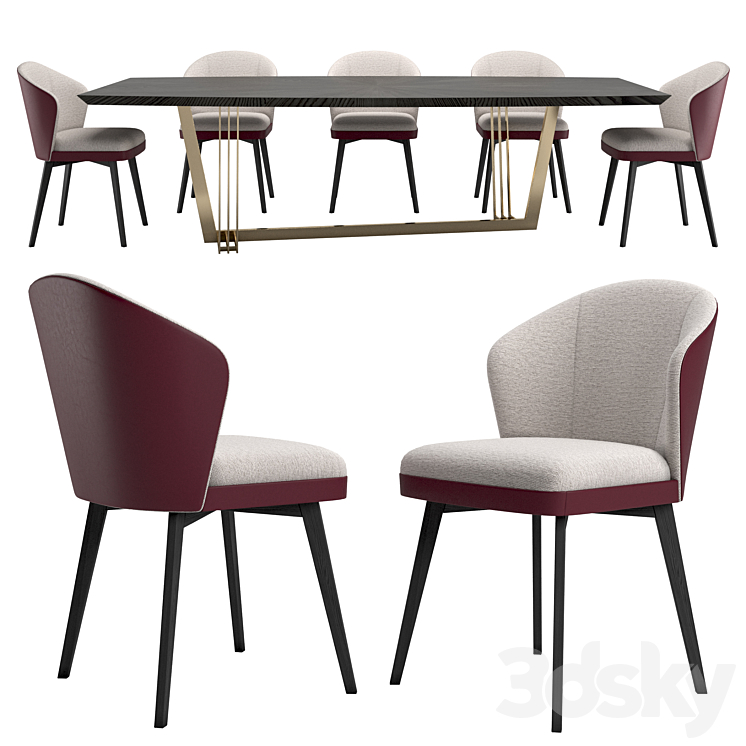 D'ARC table + NELLY by LASKASAS chairs 3DS Max - thumbnail 1