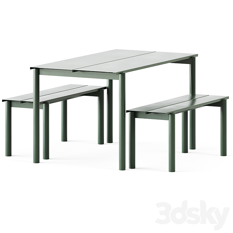 Linear Steel Garden Set L 140cm Table and Bench by Muuto 3D Model Free