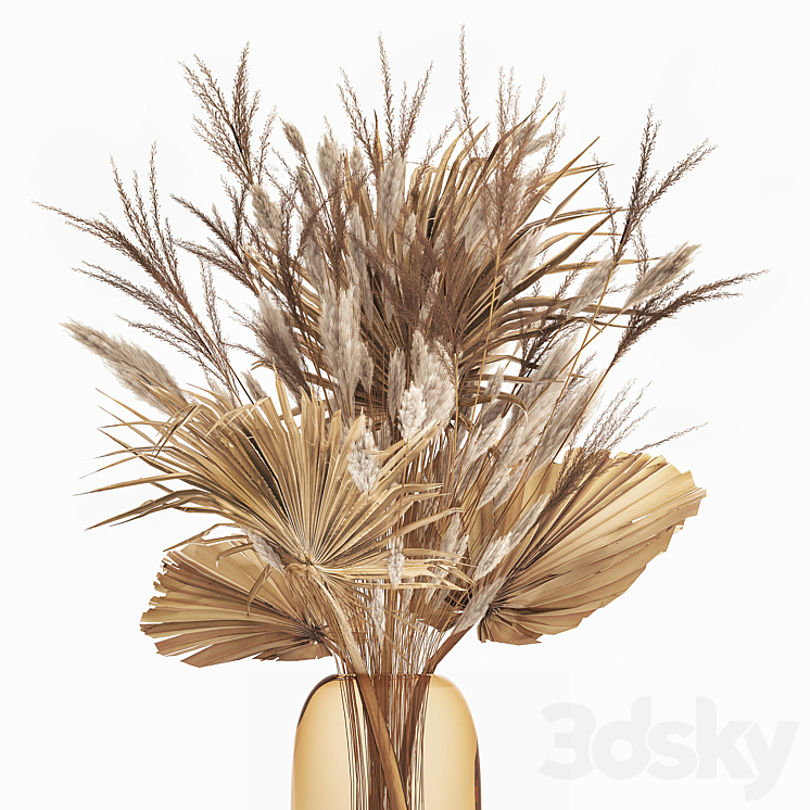 A beautiful bouquet of dried flowers in a glass vase with dry weinik branches and a dry palm leaf branch . 150. 3DS Max Model - thumbnail 2