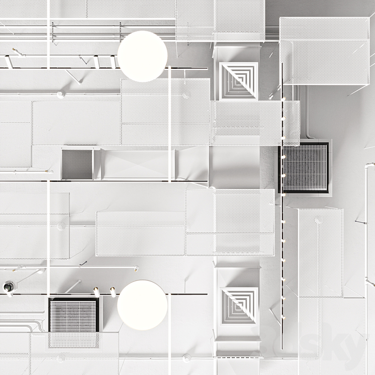 Industrial ceiling Ducting Lighting CAC CCTV 3D Model Free