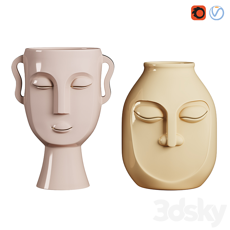 Face Vases Set 1 3DS Max Model - thumbnail 1
