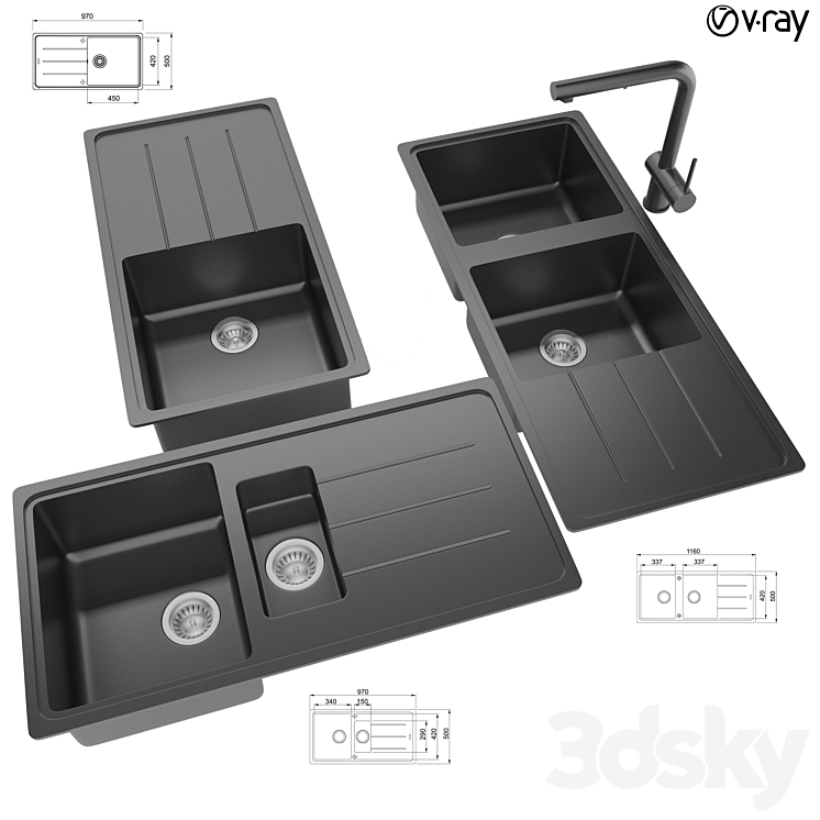 Collection of kitchen sinks 14 3DS Max Model - thumbnail 1