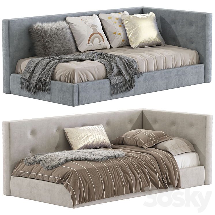 Cushy Upholstered Platform Corner Bed 2 3DS Max - thumbnail 1