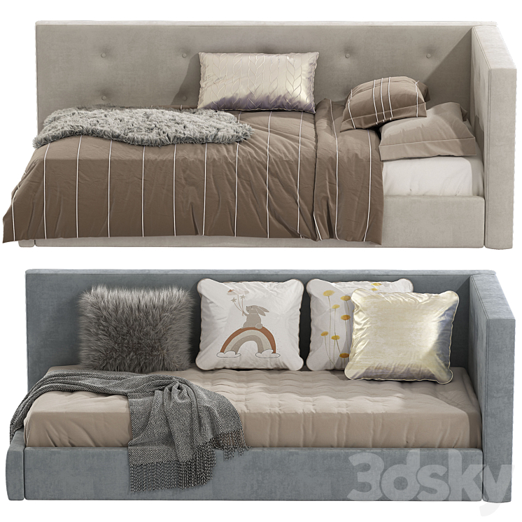 Cushy Upholstered Platform Corner Bed 2 3DS Max - thumbnail 2