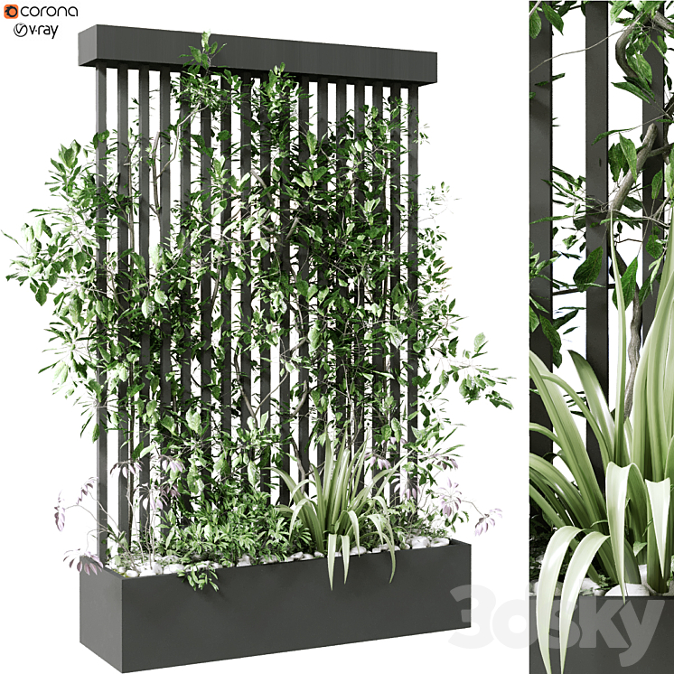 vertical plant in box set 124 3DS Max Model - thumbnail 1