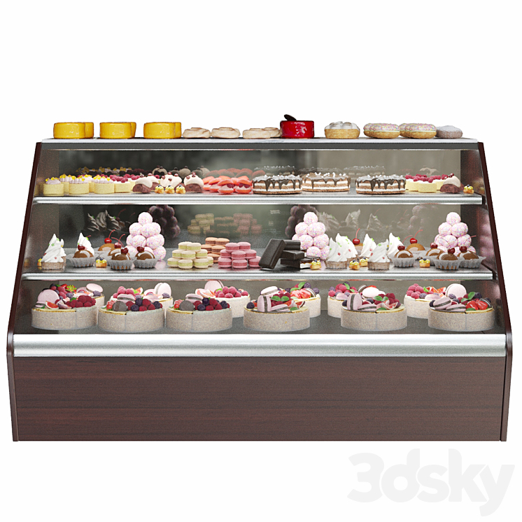 Confectionery. Refrigerator with sweets and desserts. Cake 3DS Max Model - thumbnail 1