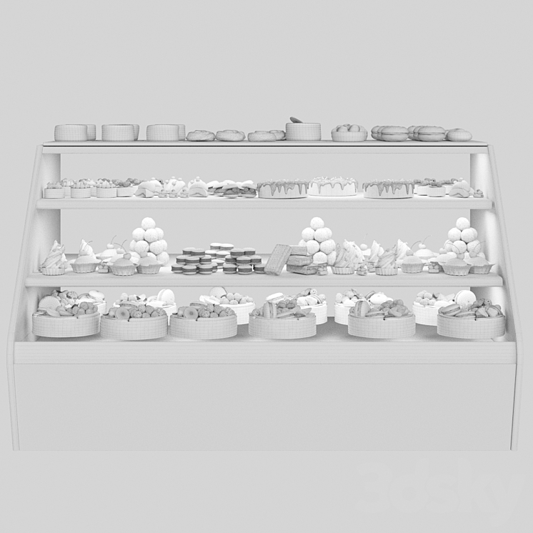 Confectionery. Refrigerator with sweets and desserts. Cake 3DS Max Model - thumbnail 2