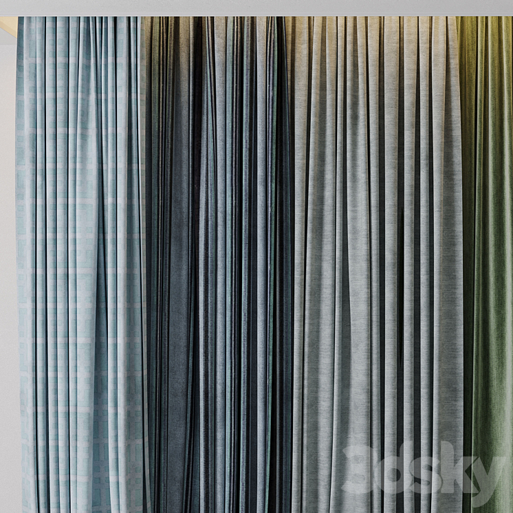 Hadi Curtains 40 - collection of green and blue curtains with patterns 3D Model