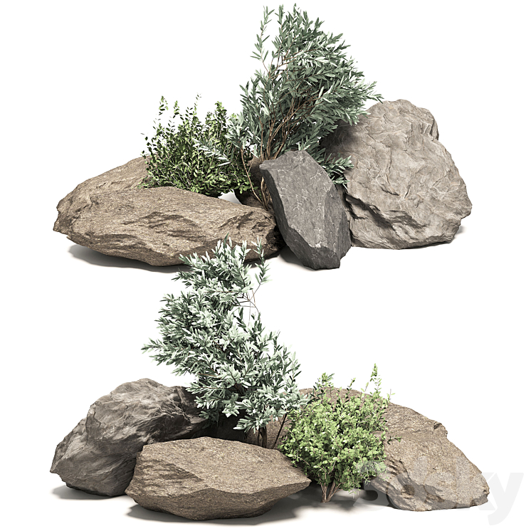 Stone + Bush Pack 6 3DS Max - thumbnail 1