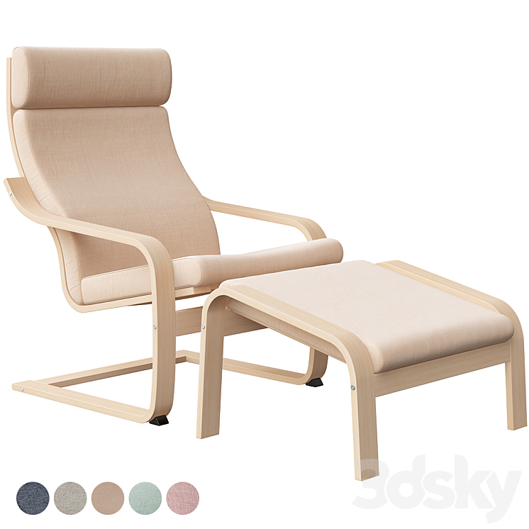Poäng Chair with Stool Ikea 3DS Max Model - thumbnail 2