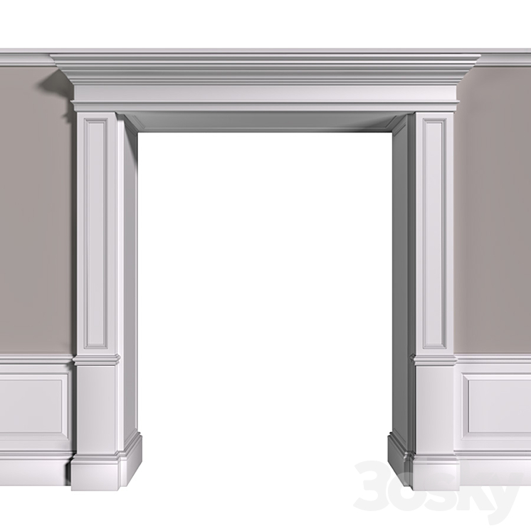 Traditional Interior Arched Opening.Classic Wall paneling 3D Model