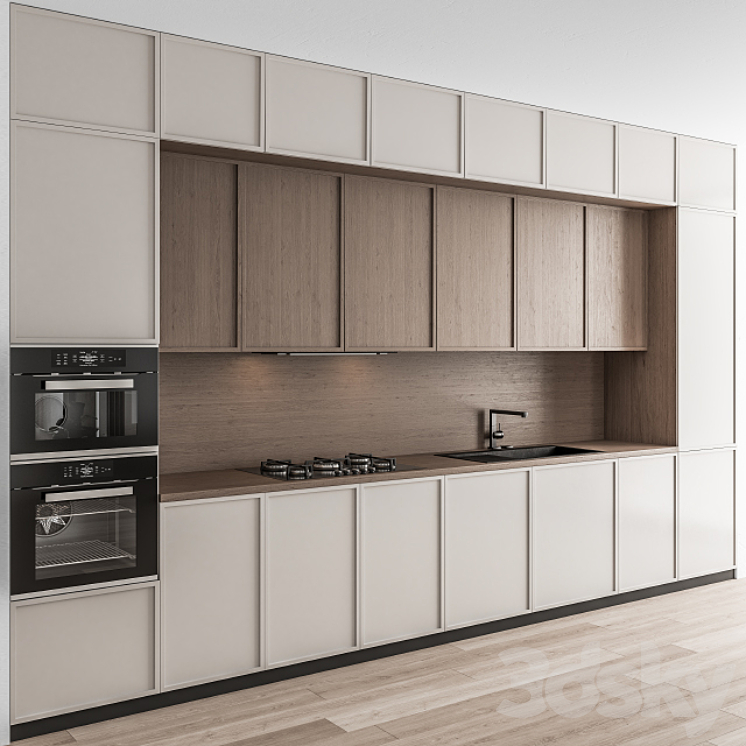 Kitchen Modern - White and Wood with Island 58 3D Model