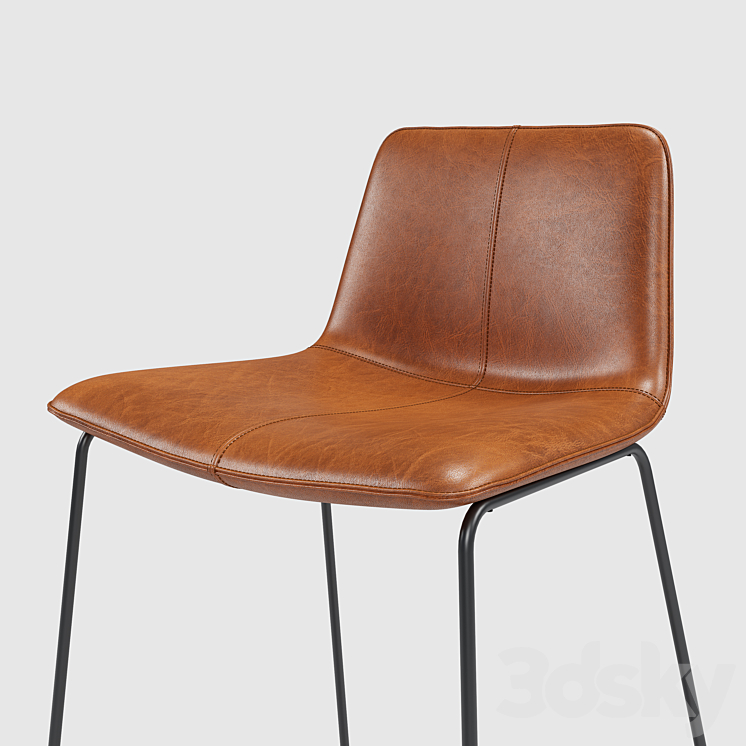 Westelm Slope Leather Bar Stool 3DS Max Model - thumbnail 2