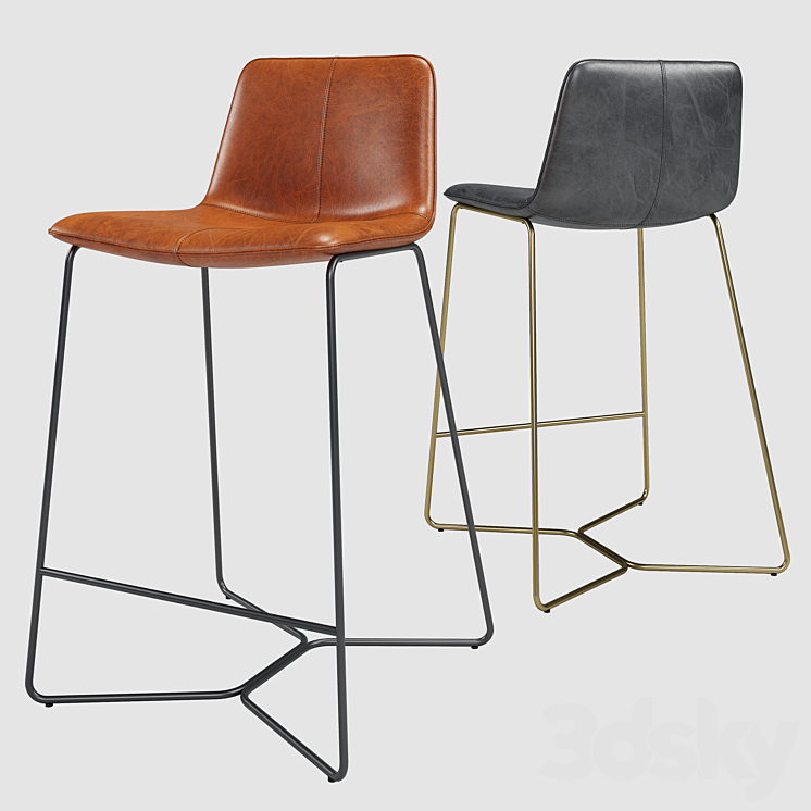 Westelm Slope Leather Bar Stool 3DS Max Model - thumbnail 1