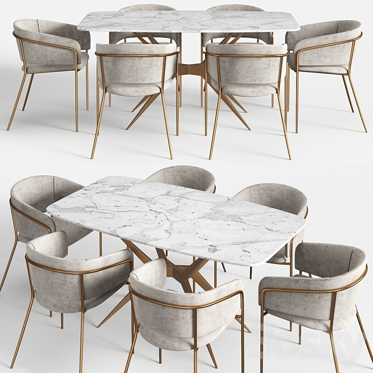 “Homary 63 “”Marble Dining Table set and Vilhena II chairs” 3DS Max Model - thumbnail 1