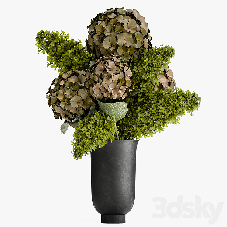 Beautiful modern bouquet of green flowers in a black vase with Hydrangea green Lilac. 169 3DS Max - thumbnail 2