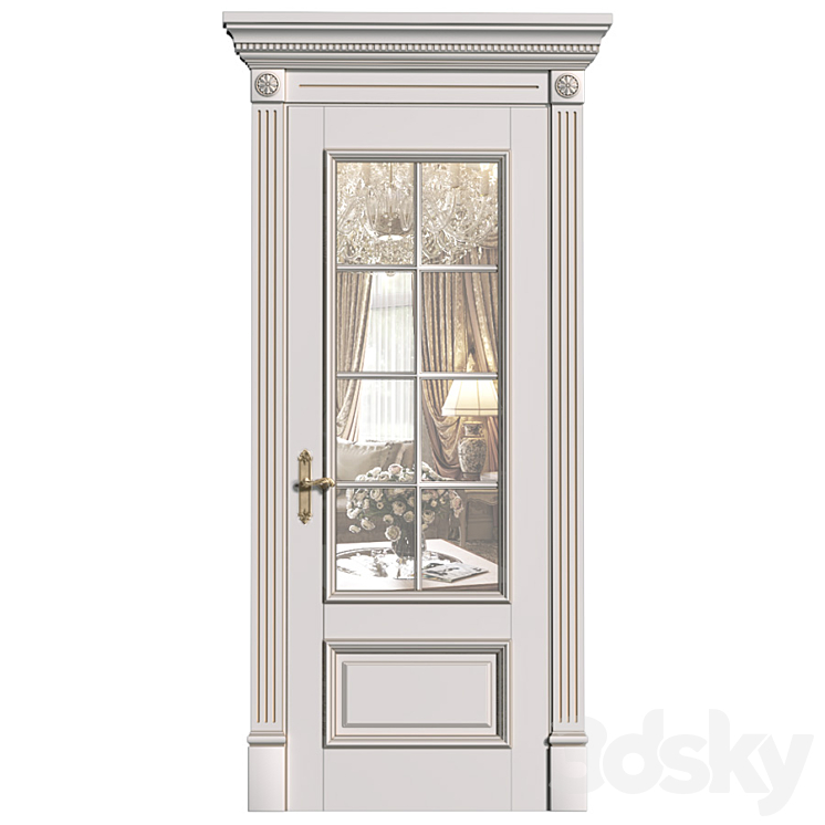 White interior door in classic style with glass. Classic interior door Free Download