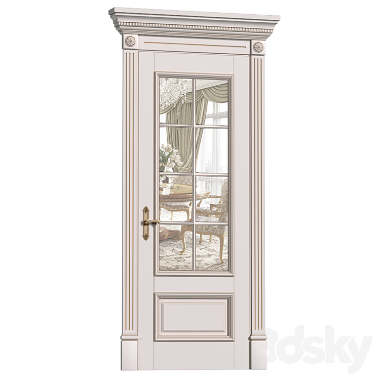 White interior door in classic style with glass. Classic interior door 3D Model Free