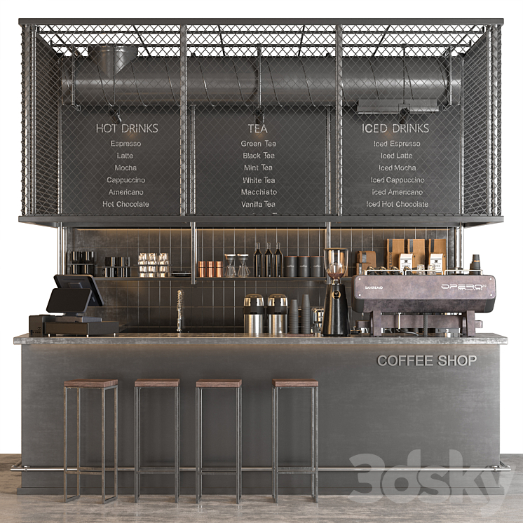industrial coffee shop 2 3D Model